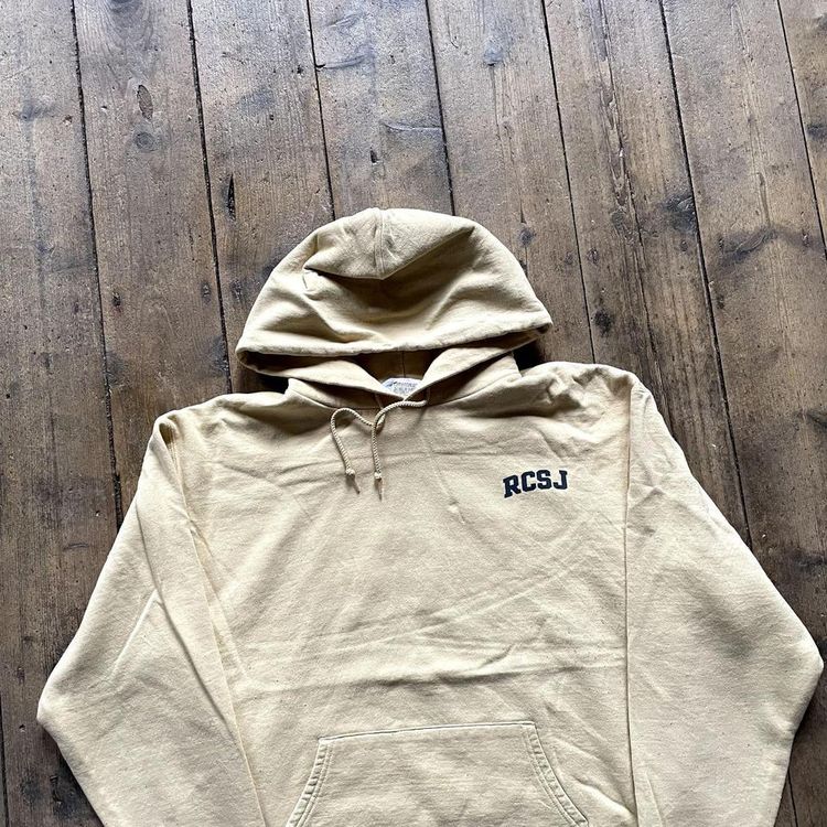 Champion Hoodie College USA Y2K Sports Sweatshirt, Yellow, Mens Large 2