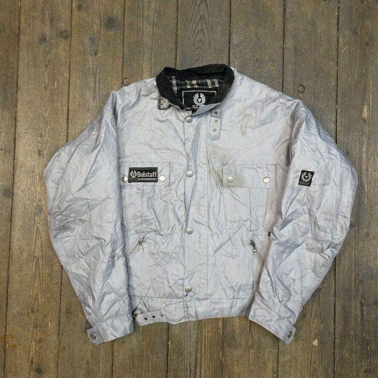 Belstaff Bomber Jacket Blanket Lined 90s Vintage Sports Coat, Grey, Mens Large image 1