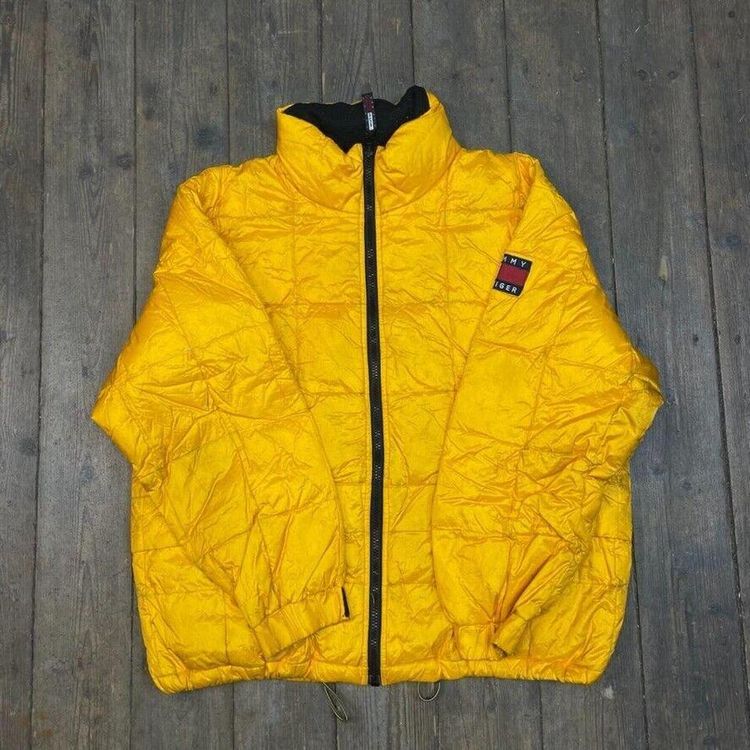 Tommy Hilfiger Puffer Coat Down Fill Vintage Sports Jacket, Yellow, Mens XL