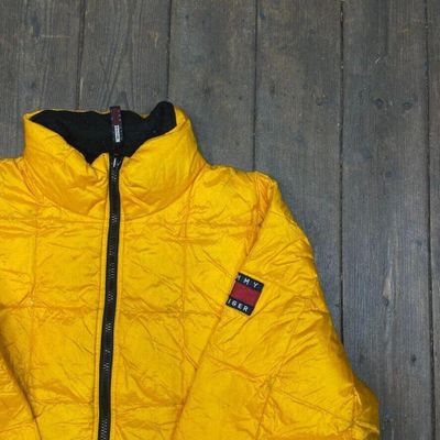 Tommy Hilfiger Puffer Coat Down Fill Vintage Sports Jacket, Yellow, Mens XL 2