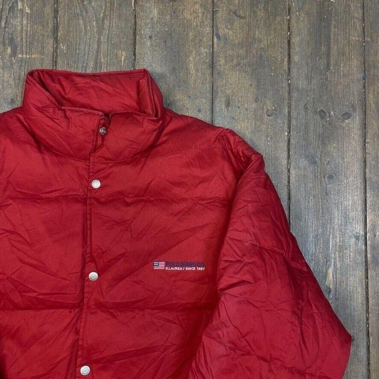 Ralph Lauren Polo Jeans Puffer Jacket Down 90s Sports Coat, Red, Mens Large image 2