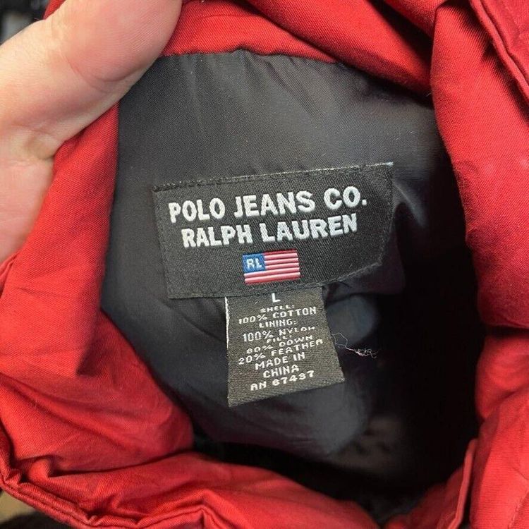 Ralph Lauren Polo Jeans Puffer Jacket Down 90s Sports Coat, Red, Mens Large image 7