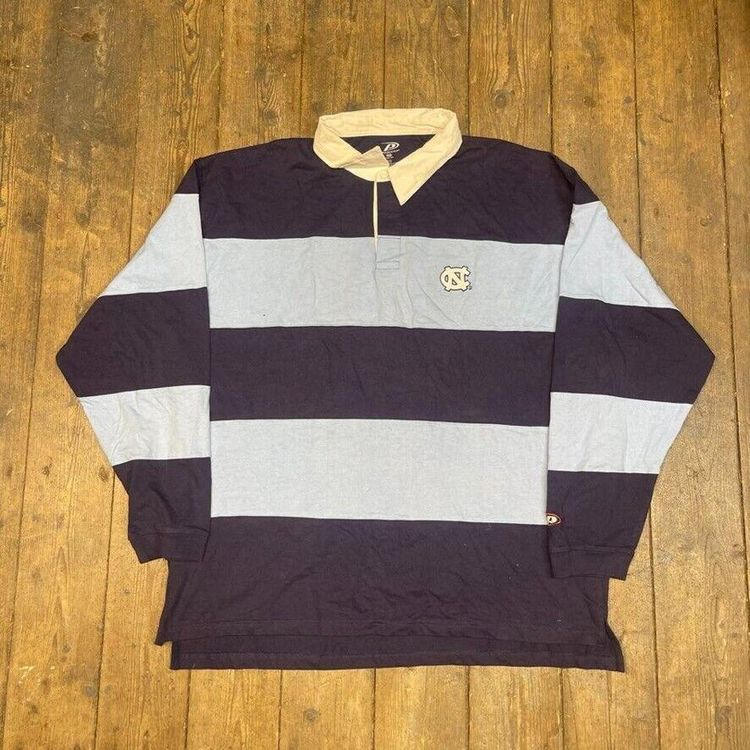 Vintage Rugby Polo Shirt North Carolina USA Y2K Striped Top, Navy Blue, Mens 2XL