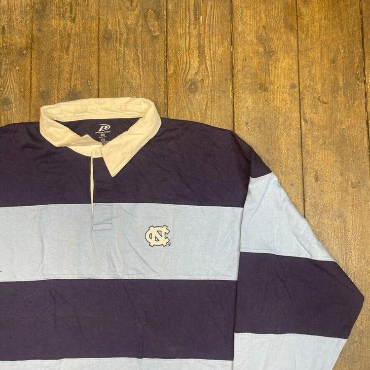 Vintage Rugby Polo Shirt North Carolina USA Y2K Striped Top, Navy Blue, Mens 2XL 2