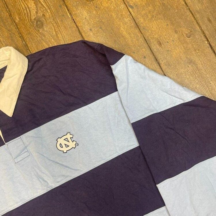 Vintage Rugby Polo Shirt North Carolina USA Y2K Striped Top, Navy Blue, Mens 2XL 4
