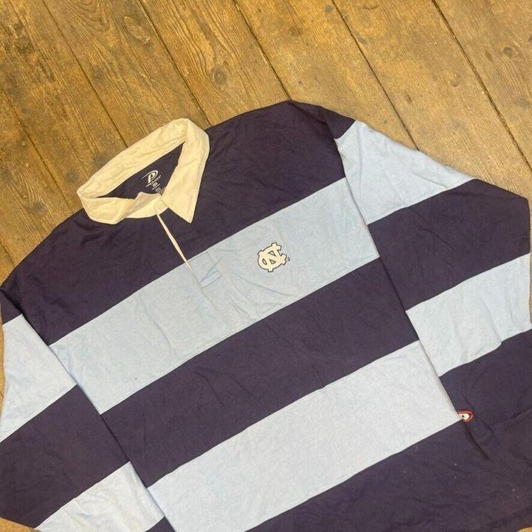 Vintage Rugby Polo Shirt North Carolina USA Y2K Striped Top, Navy Blue, Mens 2XL 3