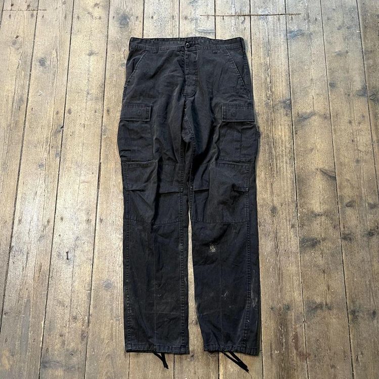 Vintage Cargo Trousers Tech Army Military Trousers, Black, Mens 34 image 1