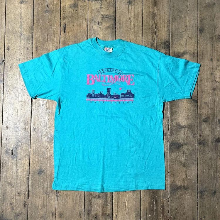 Baltimore USA Graphic T-Shirt Vintage 90s Single Stitch Tee, Blue, Mens Large