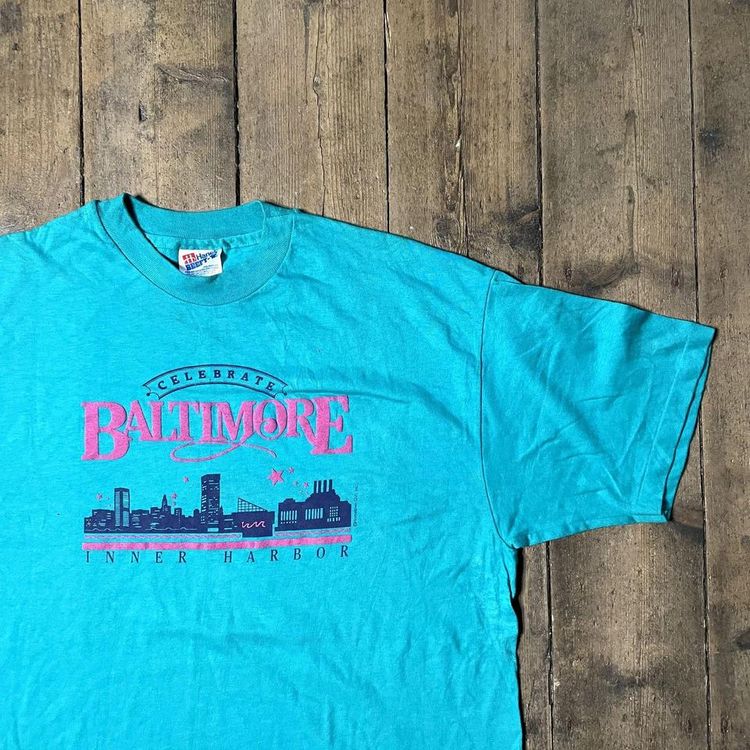 Baltimore USA Graphic T-Shirt Vintage 90s Single Stitch Tee, Blue, Mens Large 2