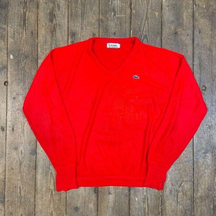 IZod Lacoste Jumper V-Neck Knit Vintage USA Sweater, Red, Mens Large image 1