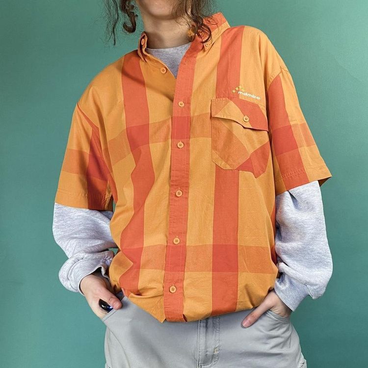 Vintage 90s mambo check button shirt orange.