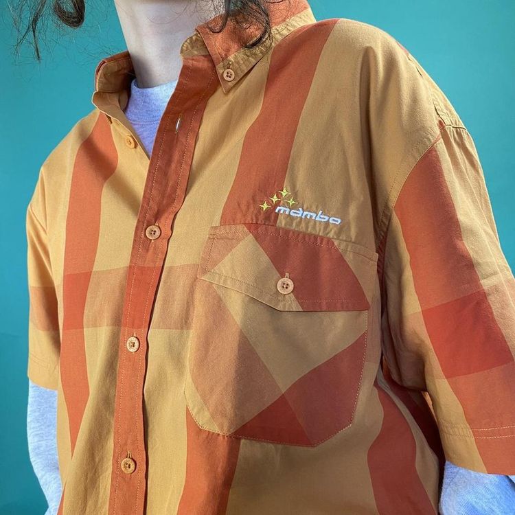 Vintage 90s mambo check button shirt orange. 3