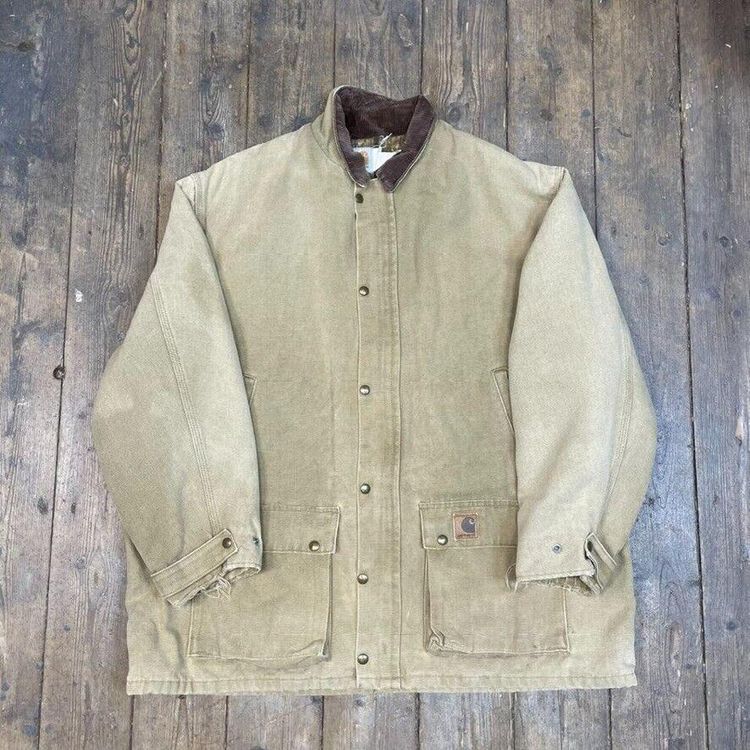 Carhartt Chore Jacket Carpet Lined Full-Zip Cord Collar Coat, Beige, Mens 2XL 1