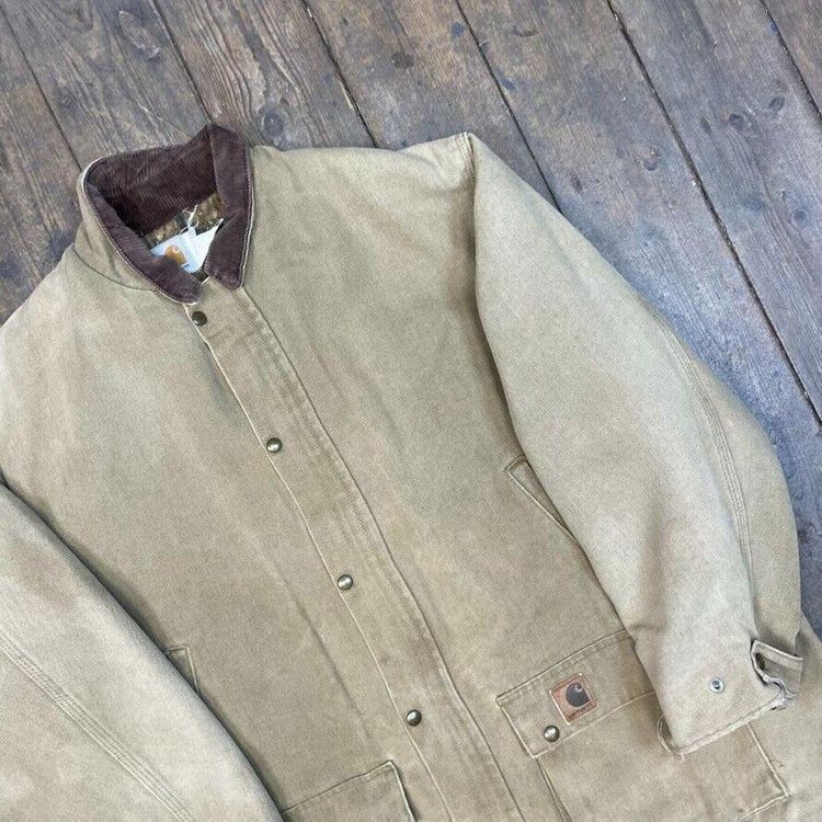 Carhartt Chore Jacket Carpet Lined Full-Zip Cord Collar Coat, Beige, Mens 2XL 3