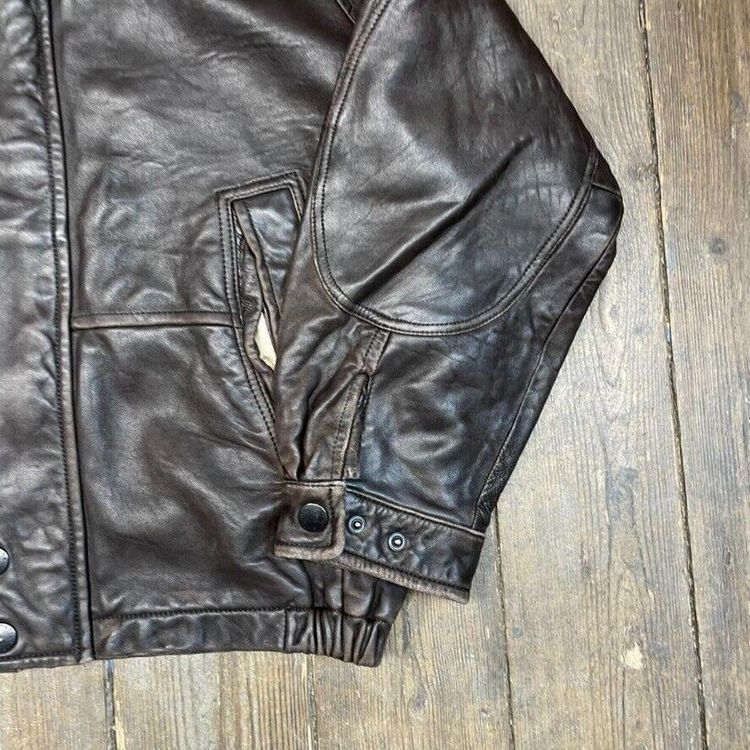 Nautica Leather Jacket 90s USA Vintage Full Zip Bomber Coat, Brown, Mens 2XL 4