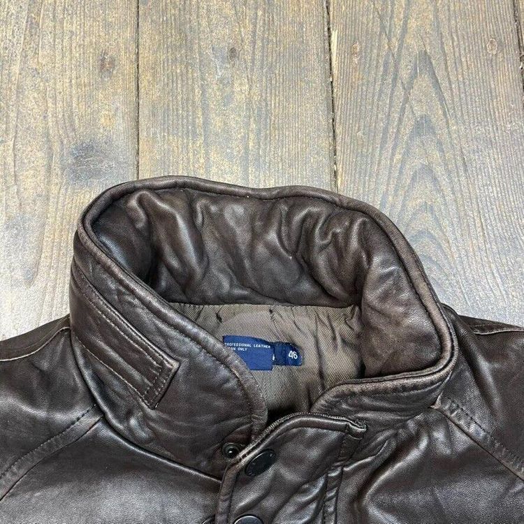 Nautica Leather Jacket 90s USA Vintage Full Zip Bomber Coat, Brown, Mens 2XL 6
