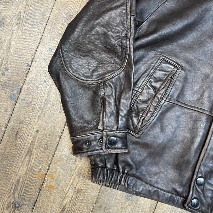 Nautica Leather Jacket 90s USA Vintage Full Zip Bomber Coat, Brown, Mens 2XL 5