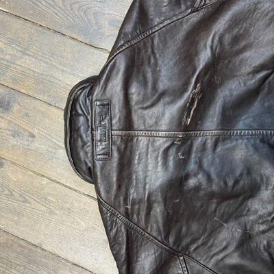 Nautica Leather Jacket 90s USA Vintage Full Zip Bomber Coat, Brown, Mens 2XL 8