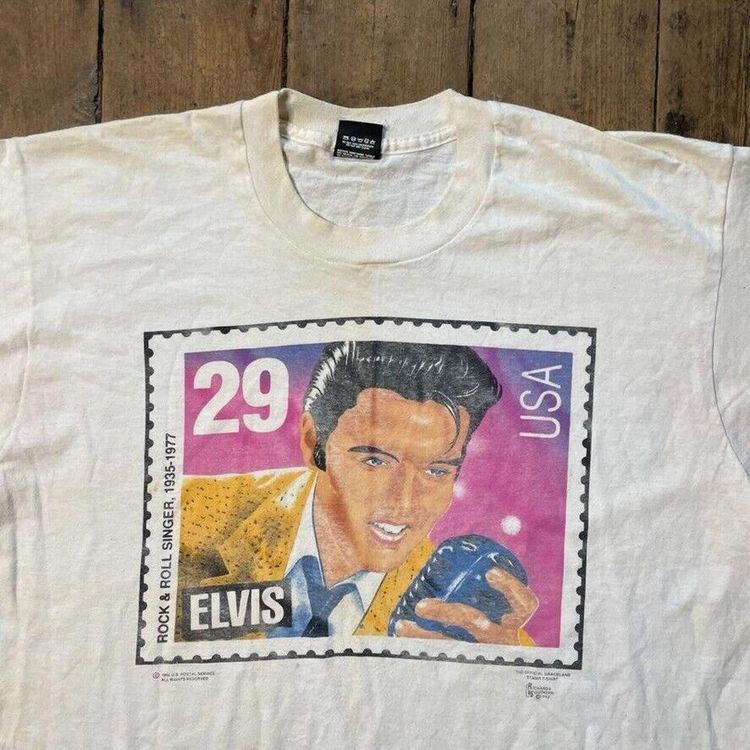 Vintage T-Shirt Elvis Music 90s Graphic Single Stitch Tee, White Mens 2XL 2