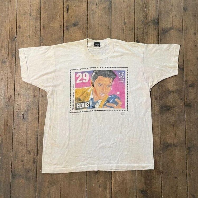 Vintage T-Shirt Elvis Music 90s Graphic Single Stitch Tee, White Mens 2XL 1