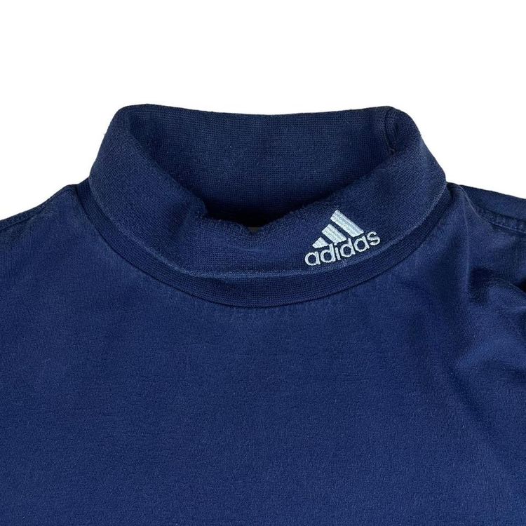90s Vintage Adidas Embroidered Turtle Neck Long Sleeve Tee Navy Blue Large 2
