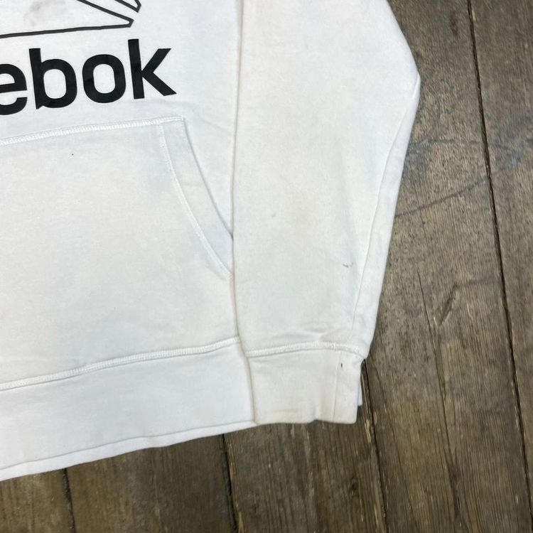 Reebok Hoodie Spellout Vintage Sports Sweatshirt, White, Mens Large 4