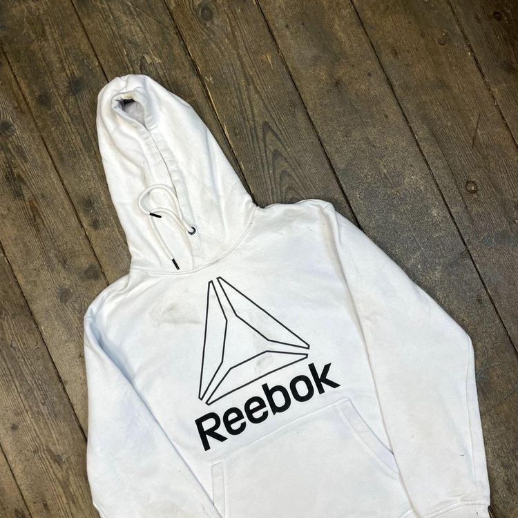 Reebok Hoodie Spellout Vintage Sports Sweatshirt, White, Mens Large 3