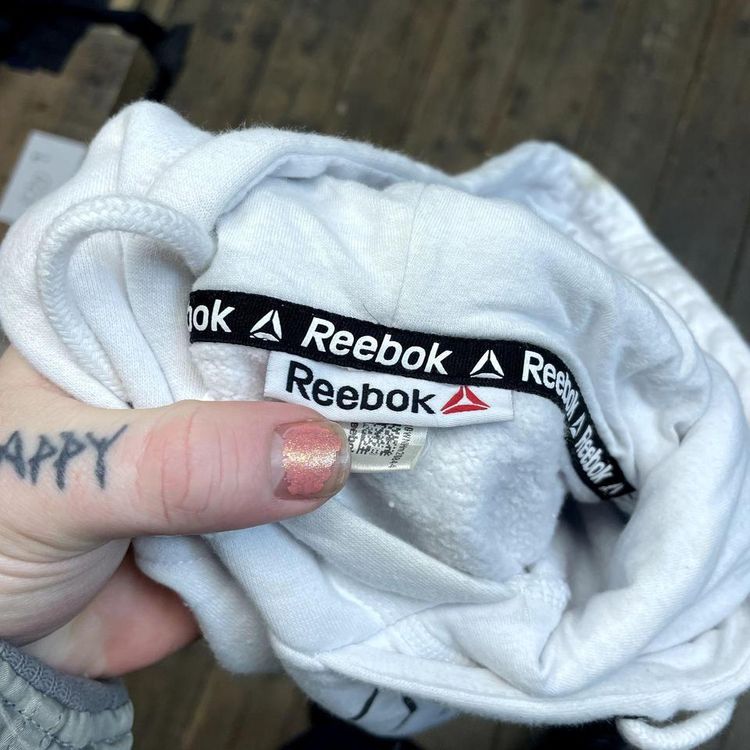 Reebok Hoodie Spellout Vintage Sports Sweatshirt, White, Mens Large 7