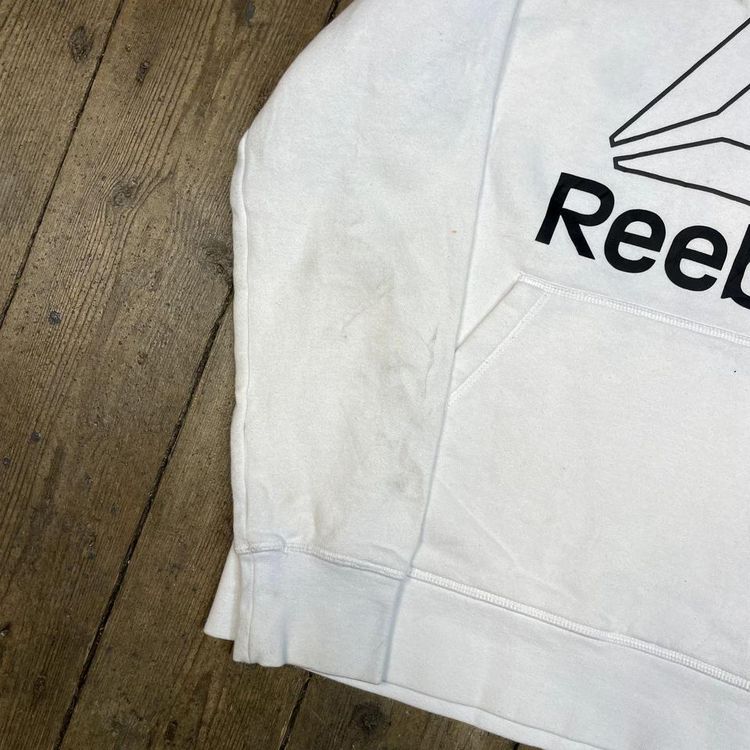 Reebok Hoodie Spellout Vintage Sports Sweatshirt, White, Mens Large 5
