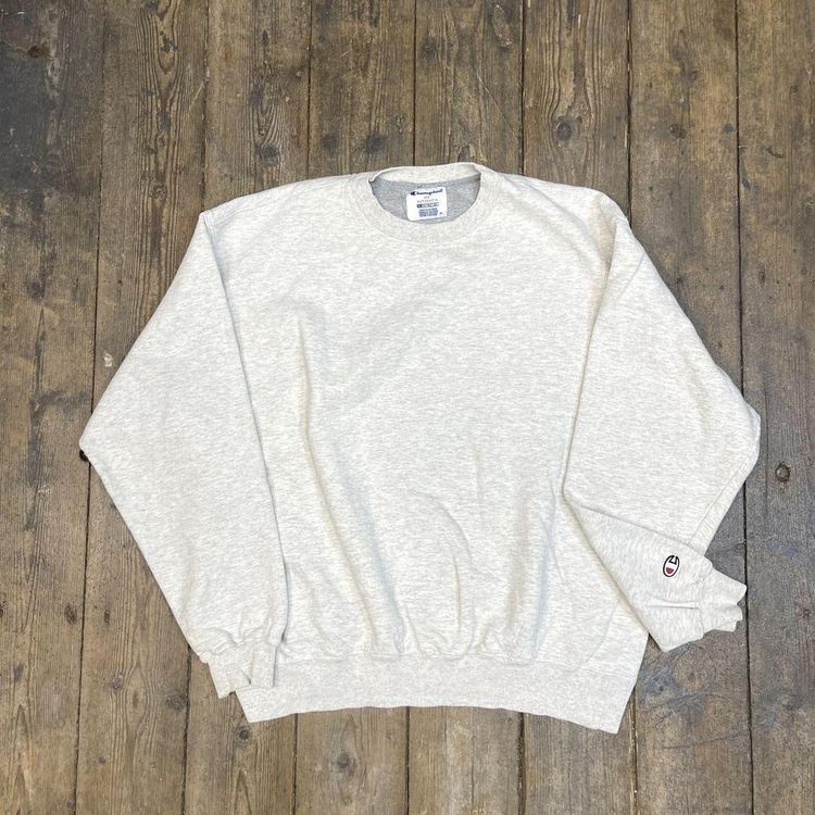Champion Sweatshirt Pull Over Blank Y2K Sports Jumper, White, Mens XL