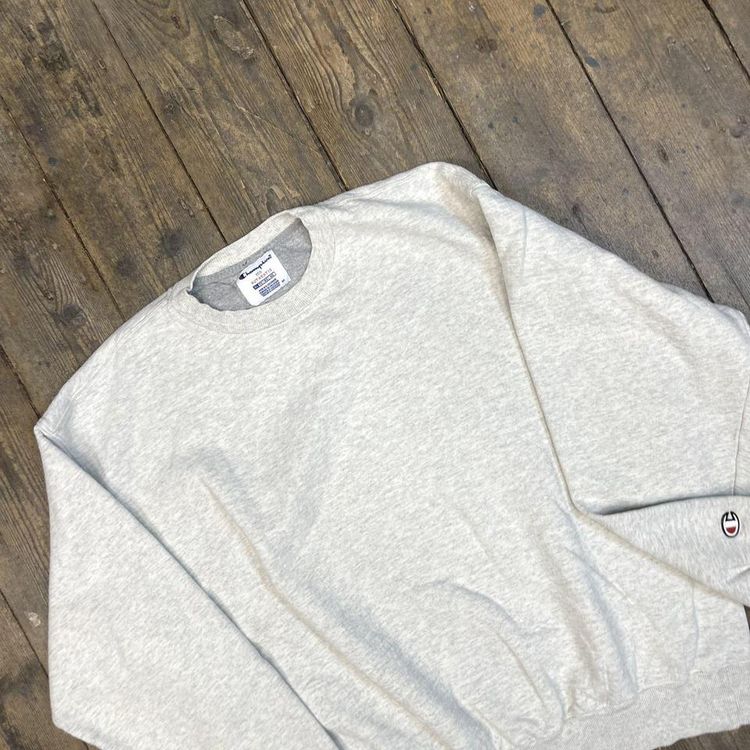 Champion Sweatshirt Pull Over Blank Y2K Sports Jumper, White, Mens XL 3