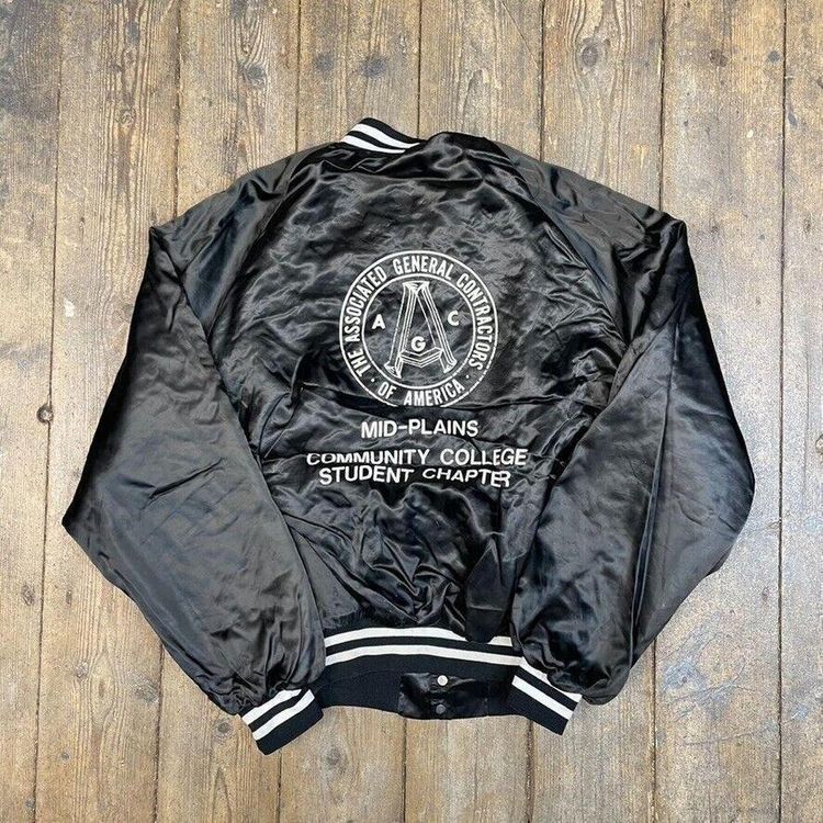 Vintage Bomber Jacket Satin USA Baseball 90s Sports Coat Black Mens Large 2