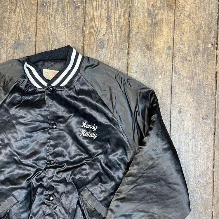 Vintage Bomber Jacket Satin USA Baseball 90s Sports Coat Black Mens Large 3