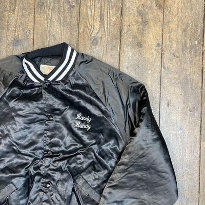 Vintage Bomber Jacket Satin USA Baseball 90s Sports Coat Black Mens Large 3