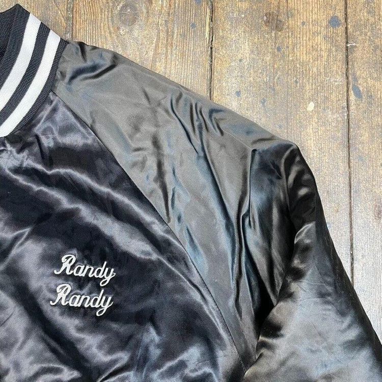 Vintage Bomber Jacket Satin USA Baseball 90s Sports Coat Black Mens Large 4