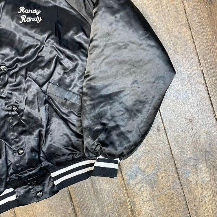 Vintage Bomber Jacket Satin USA Baseball 90s Sports Coat Black Mens Large 5