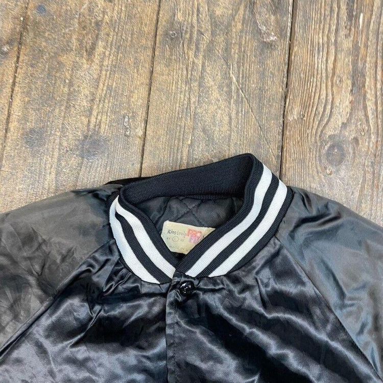 Vintage Bomber Jacket Satin USA Baseball 90s Sports Coat Black Mens Large 6