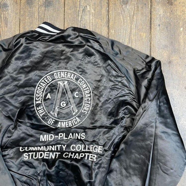 Vintage Bomber Jacket Satin USA Baseball 90s Sports Coat Black Mens Large 8