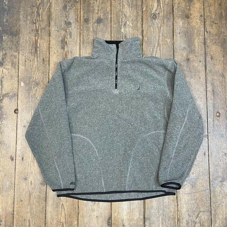 Nautica Fleece Y2K Vintage Half-Zip Outdoor Jacket, Dark Grey, Mens Medium