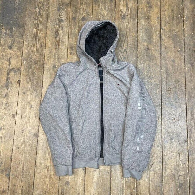 Tommy Hilfiger Rain Coat Y2K Sherpa Lined Full Zip Jacket, Grey, Mens Small image 1