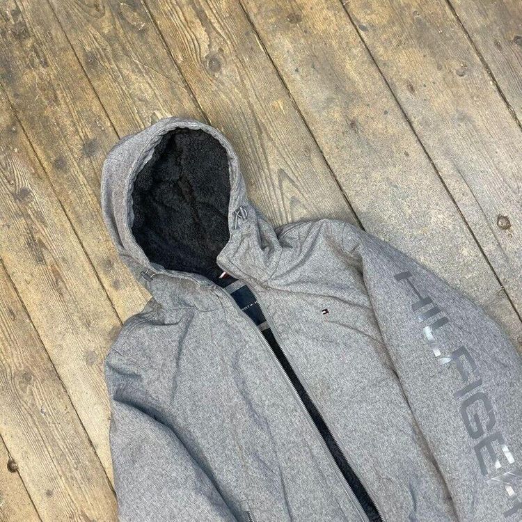 Tommy Hilfiger Rain Coat Y2K Sherpa Lined Full Zip Jacket, Grey, Mens Small image 3