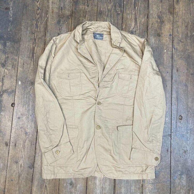 Lacoste Over Coat 90s Vintage Button Down Trench Coat, Beige, Mens 2XL image 1