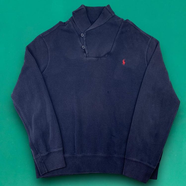 Ralph Lauren Vintage 90s Embroidered Cowl Neck Jumper Blue XL