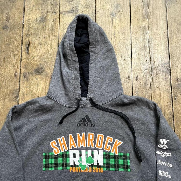 Adidas College Hoodie Spellout Y2K Sports Sweatshirt, Grey, Mens Large 2
