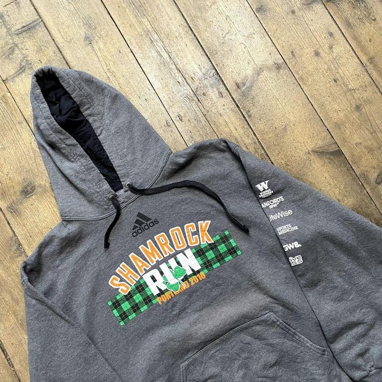 Adidas College Hoodie Spellout Y2K Sports Sweatshirt, Grey, Mens Large 3