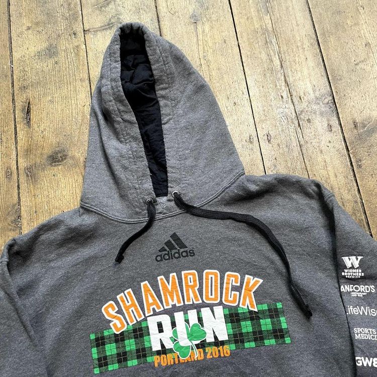 Adidas College Hoodie Spellout Y2K Sports Sweatshirt, Grey, Mens Large 6