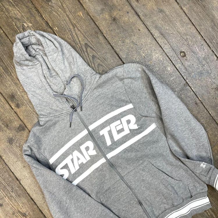 Starter Hoodie Y2K Full Zip Vintage Sports Sweatshirt, Grey, Mens Small image 3