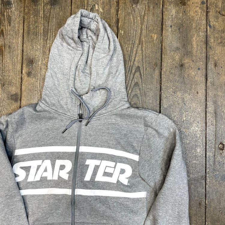 Starter Hoodie Y2K Full Zip Vintage Sports Sweatshirt, Grey, Mens Small image 2