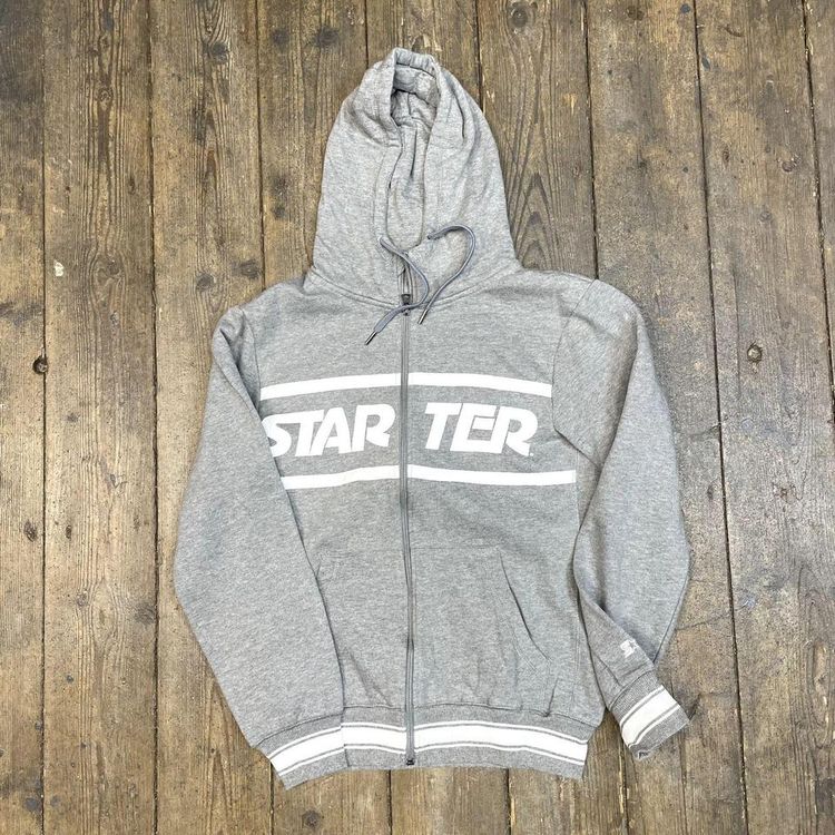 Starter Hoodie Y2K Full Zip Vintage Sports Sweatshirt, Grey, Mens Small image 1