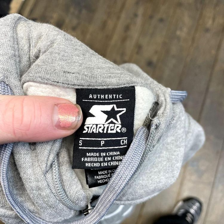 Starter Hoodie Y2K Full Zip Vintage Sports Sweatshirt, Grey, Mens Small image 7